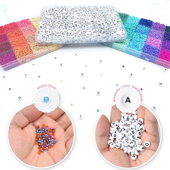 KOTHER 23000+pcs 3mm Glass Seed Beads for Bracelets Making, 48 Colors Friendship Bracelets Kit with Letter Beads for DIY Crafts Bracelets Necklaces Rings Waist Beads kit