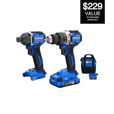 Kobalt Next-Gen 24-volt 2-Tool Brushless Power Tool Combo Kit with Soft Case (1-Battery Included and Charger Included Model KLC 2324A-03