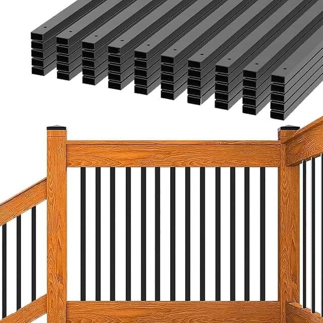 Myard 42 Inches Grooved Estate Hollow Square Aluminum Deck Balusters with Screws for Facemount Decking Railing Porch Fence (25-Pack, Matte Black)