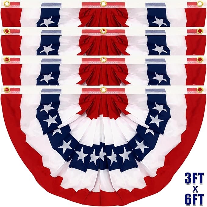 TURNMEON 4 Pack Extra Large 3x6 Feet American Flag Pleated Fan 4th of July Decorations Patriotic Decor,Red White Blue Banner USA Bunting Flag US Memorial Day Decorations Outdoor Independence Day