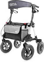 KMINA PRO - All Terrain Walkers for Seniors with Pneumatic Tires and Sturdy Frame, All Terrain Rollator, Foldable Walker, Outdoor Walkers for Seniors, Height Adjustable
