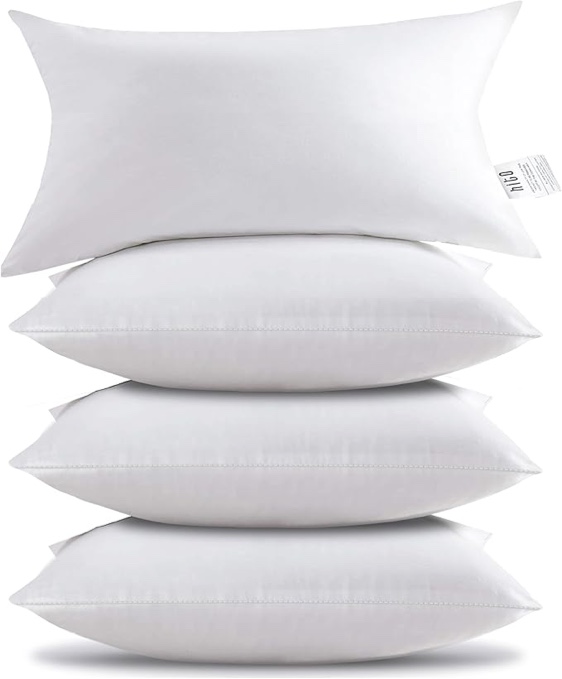 HITO 12x20 Pillow Inserts (Set of 4) White)- 100% Cotton Covering Soft Filling Polyester Throw Pillows for Couch Bed Sofa White 12x20 Inch (Pack of 2)