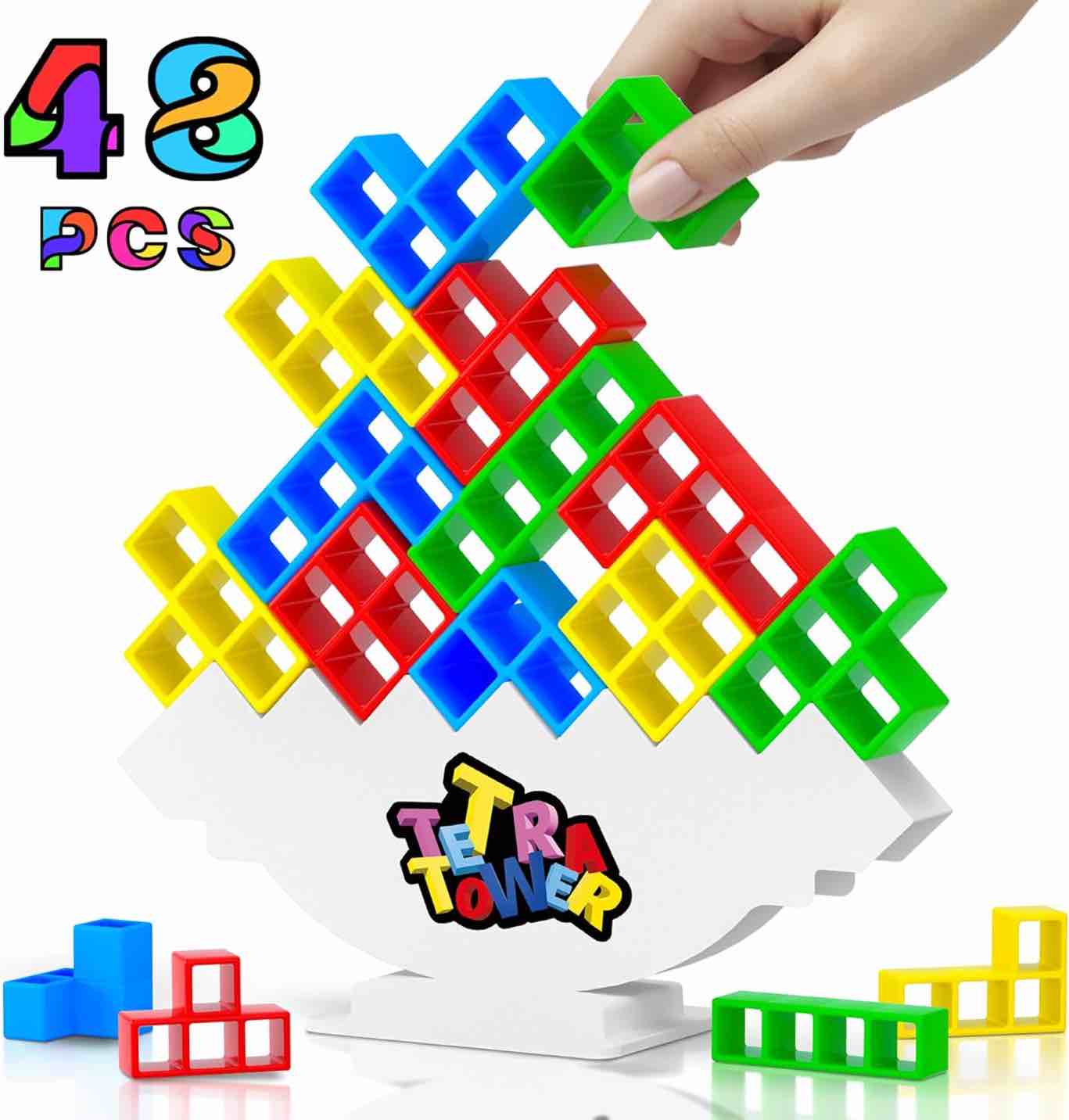 BNNECEU 48PCS Tetra Tower Stacking Game, Balance and Fun Board Games for Family Games, Parties and Team Building Block Toys