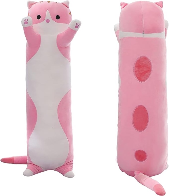Mewaii Long Cat Plush Cat Body Pillow, 44 Inch Cute Pink Cat Stuffed Animals Soft Plushies, Kitten Kawaii Plush Throw Pillow Doll Toy Gift for Girlfriend