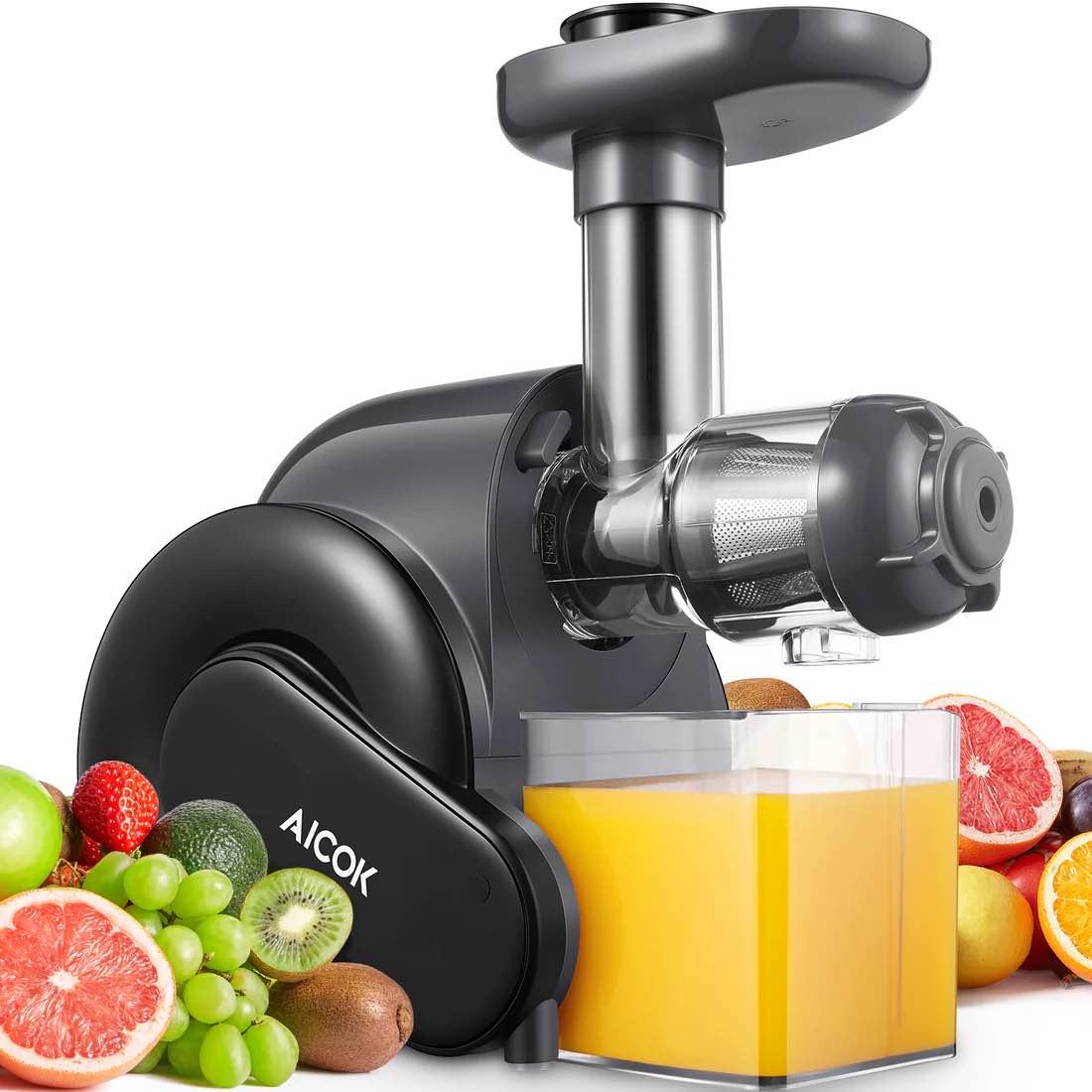 AICOK Juicer, Masticating Juice Extractor with Reverse Function, Cold Press Juicer with Juice Jug and Brush for High Nutrient Juice
