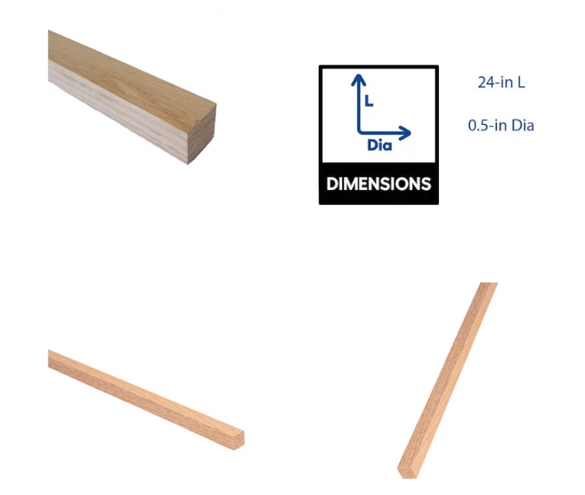 1/2”X24” Oak Squares 12/pack 