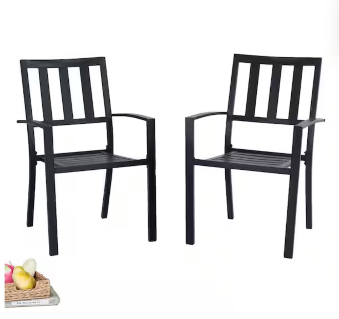Black Stackable Modern Metal Patio Outdoor Dining Chair (2-Pack)