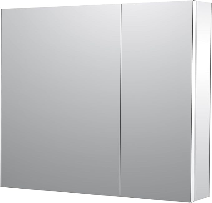 Sunrosa Medicine Cabinet with Mirror, 36"W×31.5"H Bathroom Tempered Glass Mirror Medicine Cabinet, Wall-mountable and Recessed-in Medicine Cabinet for Bathroom, 2 Asymmetrical Doors Medicine Cabinet