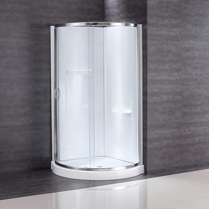 INCOMPLETE BASE ONLY OVE Decors Breeze 34 in. Corner Shower Sliding Door, With Included Walls and Base, Clear Glass and Chrome Finish