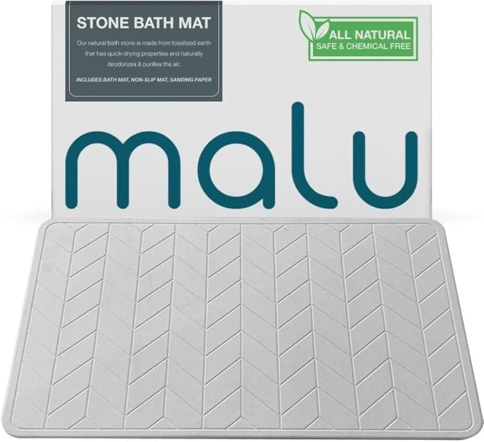 malu Diatomaceous Earth Bath Mat - Fast-Drying Water-Absorbent Stone Bath Mat - Wide 15.4 X 23.6 inches Non-Slip Stone Mats for Bathroom Shower Floor - Diatomite Bath Mat with Herringbone Design