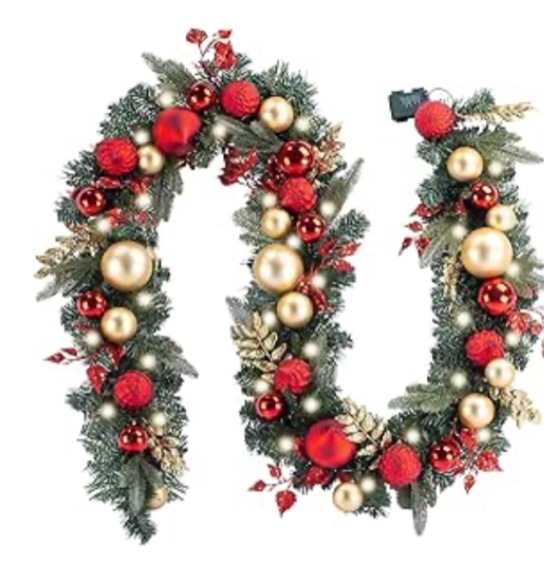 Pre-Lit 20 Inch Christmas Wreath With LED Lights & Gold Balls – Battery Operated, 8 Modes, For Front Door