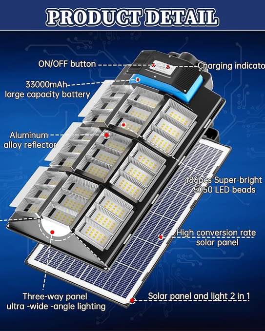 SL-4800W Solar Street Light Outdoor, Wide Angle 450000LM 3000K/4000K/6500K Commercial Parking Lot Light Dusk to Dawn, IP67 Solar Flood Outdoor Light Solar Lamp for Basketball Court, Road, Yard