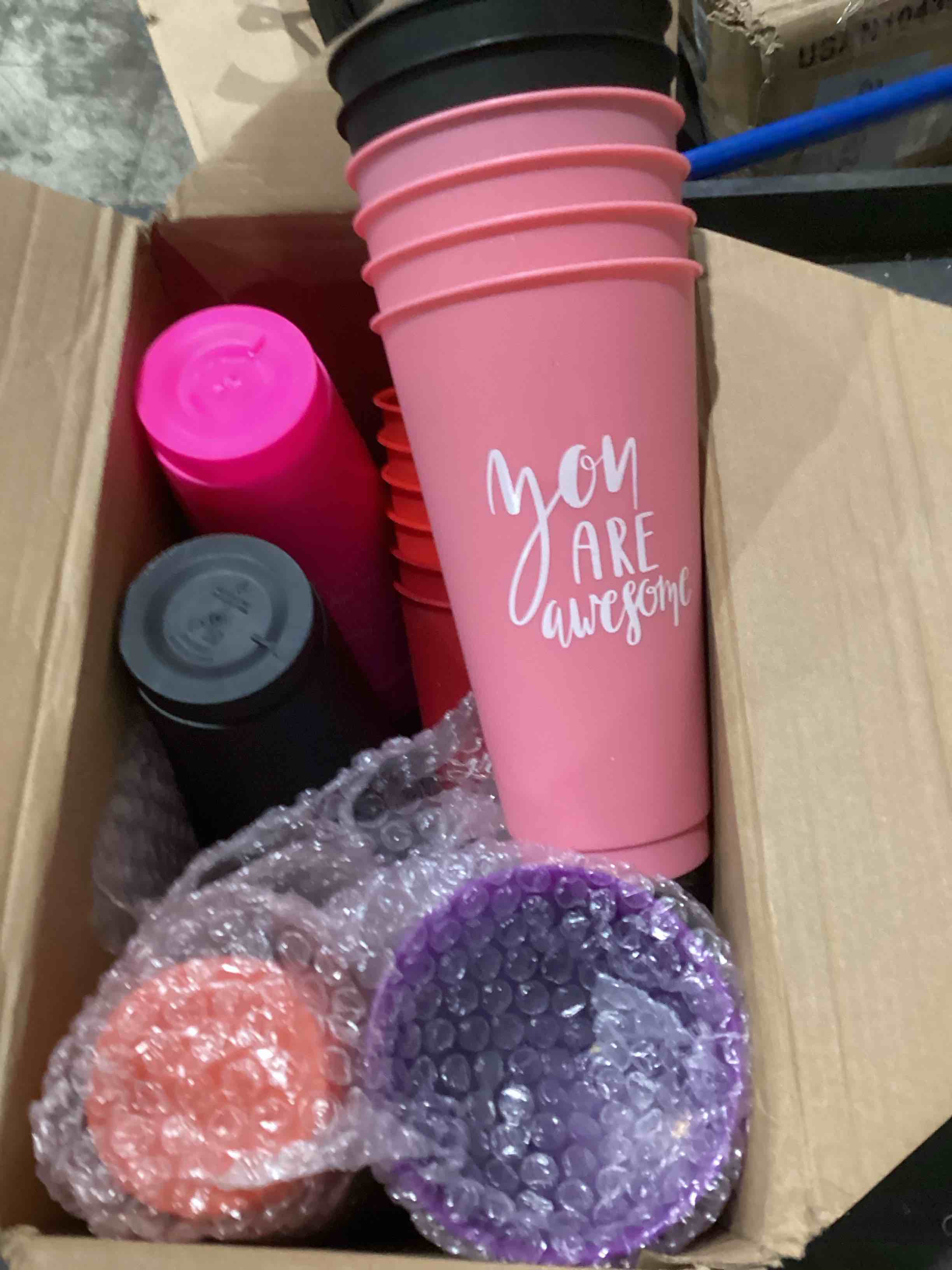 Nuenen 50 Pack Employee Appreciation Tumbler with Straw and Lid Bulk Water Bottle Plastic Ice Coffee Cup 24oz Thank You Tumbler Inspirational Travel Mugs Bulk for Employee Coworker Friend (Thank You)