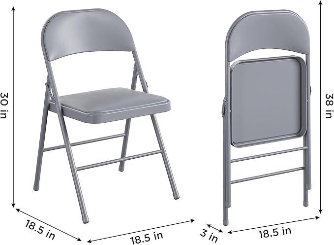 Vinyl Upholstered Folding Chair (4 Pack) - Heavy Duty 1.25" Thick Padded Seat and Back, Triple Braced - Quad Hinging, 300 lb Tested (Navy Blue)