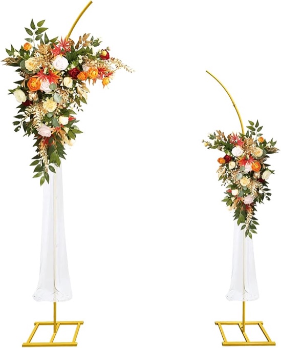 set of 2 gold curved top arch backdrop stand
