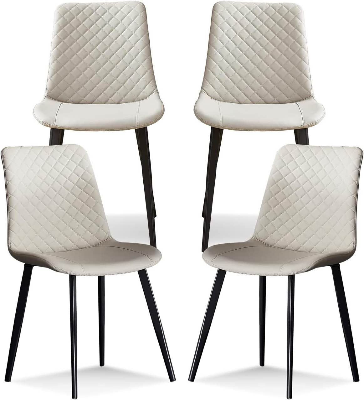 Seonyou Beige Dining Chairs Set of 4 for Kitchen Dining Room, Upholstered Leather Mid Century Modern Dining Chair, Heavy-Duty Metal Dining Chairs for Restaurant, Living Room, Waiting Room, Farmhouse