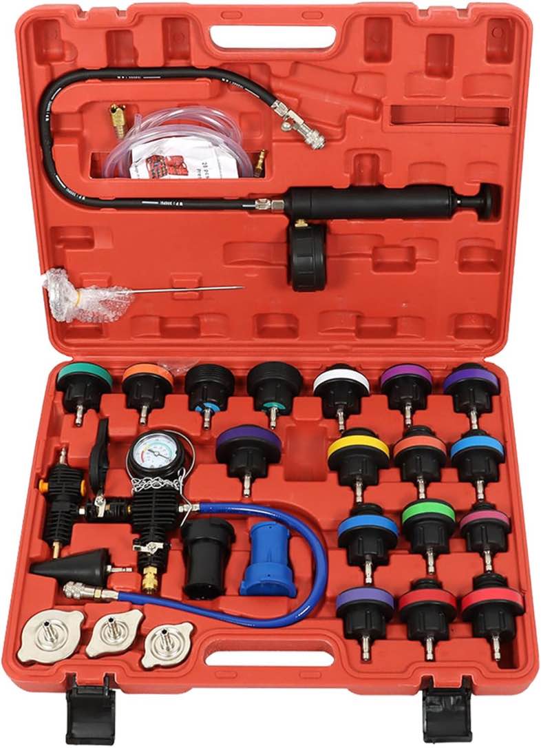 munirater 28 PCS Universal Vacuum Radiator Test Detection Tool Coolant Pressure Tester Kit Pneumatic Coolant Filling Filler with Carrying Case