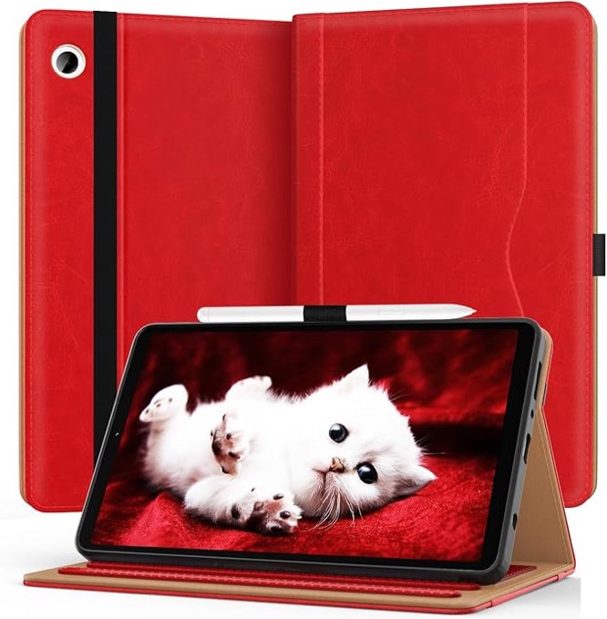 OKP Case for Samsung Galaxy Tab A9 8.7 inch 2023(SM-X110/X115/X117), PU Leather Folio Cover with Multi-Angle Stand//Stylus Holder, Auto Wake/Sleep Cover for Galaxy A9 8.7" Tablet (Red)