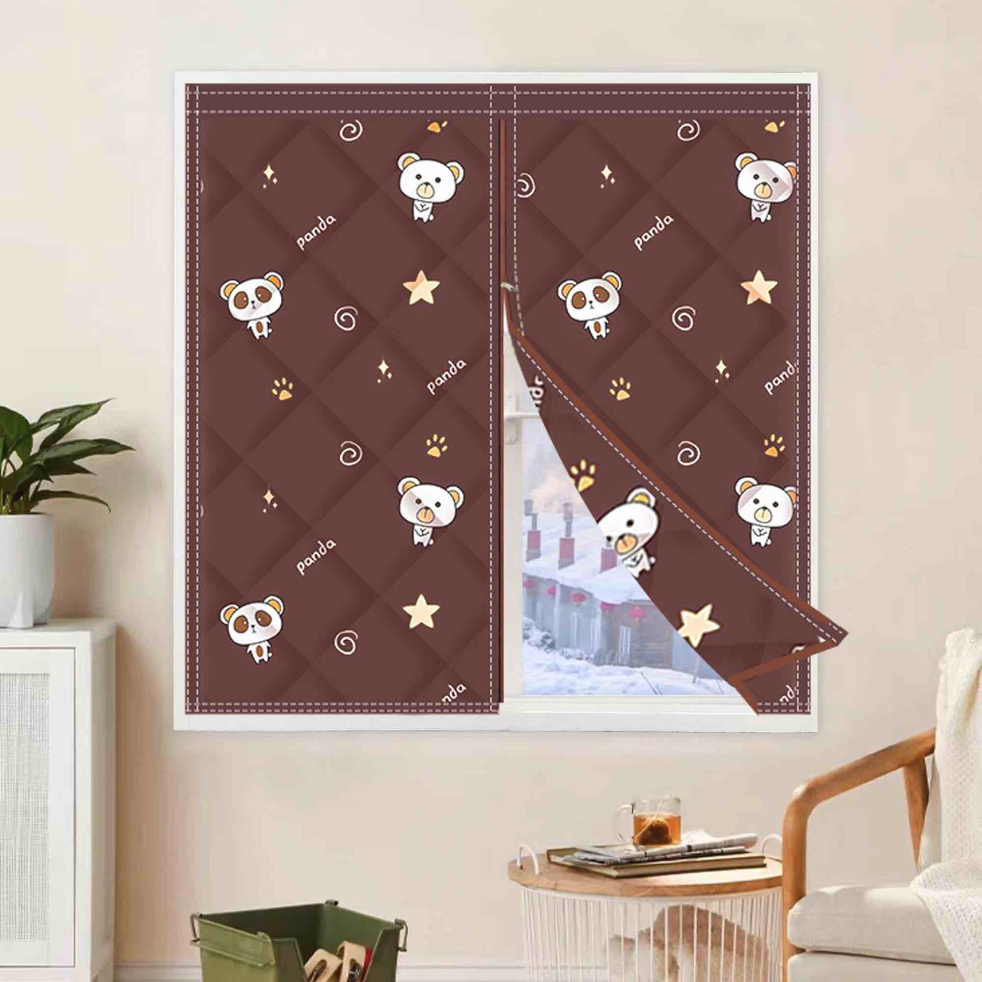 Pysrych Winter Thermal Insulation Cotton Window Cover Self ...w36.4xH472 brown bear