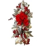 2023 Cordless Christmas Swags Prelit Teardrop Swag Christmas Staircase Decorations Artificial Stairs Christmas Garland with Lights Rustic Christmas Swag for Front Door Wall Window Stair Home Decor (A)