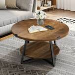 Jahaira Round Coffee Table with 2-Tier Storage Shelves