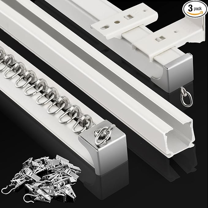 KOLAKO Ceiling Curtain Track, (3Ft-9Ft) Aluminum Curtain Track Wall Mount Heavy Duty Curtain Rail System, Room Divider, Sliding Drop Ceiling Track for Curtains, Rv