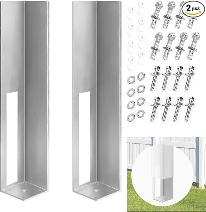 Vinyl Fence Concrete/Wood Post Mount Tower 2PCS Fence Post for Vinyl Fence 4 x 4 x 48 Inch Iron Material Coated Powder Fence Post Insert