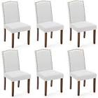 Dining Chairs Set of 6, Kitchen Chairs, Modern Upholstered Leather Dining Room Chair with Nailhead Trim and Wood Legs, Mid-Century Accent Dinner Chair for Living Room, Kitchen Set of 6 Dark Brown