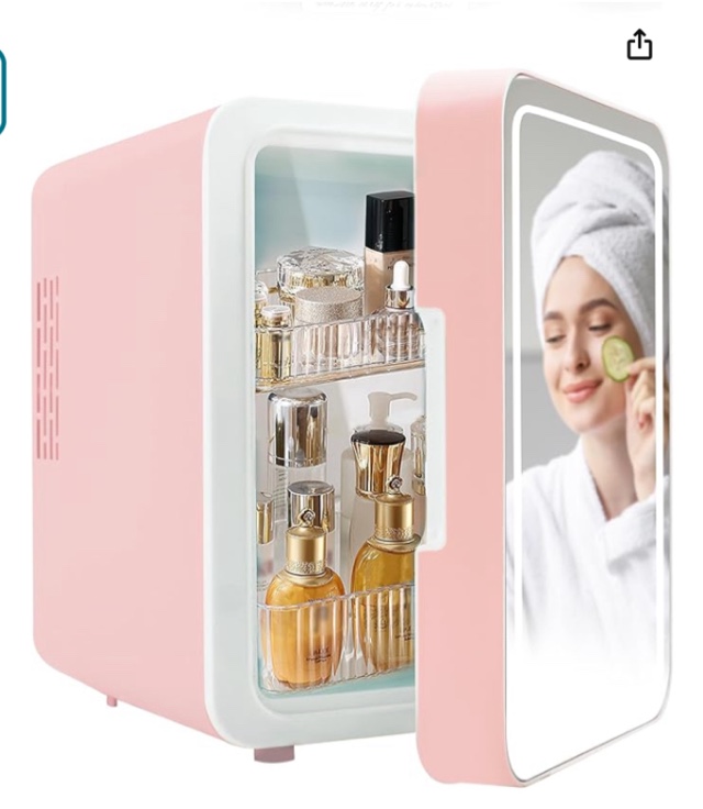 cosmetic fridge?mini fridge skincare, Portable Small makeup Refrigerator, Cooler or Warmer, 4L Mini Fridge for Makeup, Mini Fridge for Bedroom or Vanity with Lighted Glass Surface,Pink