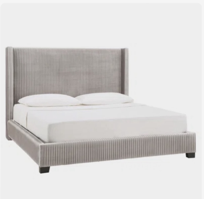 394BK-1TPV Taupe Gray Pleated Velvet King Wingback Bed