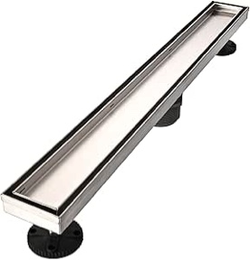 Linear Shower Floor Drain, 24 Inch Brushed Nickel 304 Stainless Steel Bathroom Drains Kit, Rectangular Shower Trench Drain with Reversable Tile-in Pattern Drain Cover & Hair Catcher
