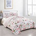 Cheerful Holiday Printed Quilt Set with Shams