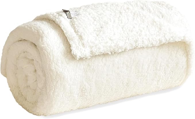 (similar)GONAAP Sherpa Fleece Throw Blanket Plush Fluffy Cozy Lightweight Blanket for Bed Sofa Couch Travel (Twin(60"x80"), Ivory)