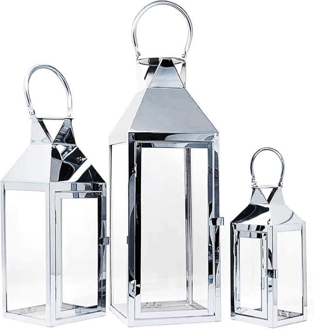 3 Piece Metal Floor Lantern Set( white color)