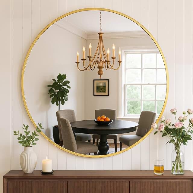 20" Pleated Brass Round Wall Mirror Antique Finish - Hearth & Hand™ with Magnolia: Classic Farmhouse Decor, No Assembly Required