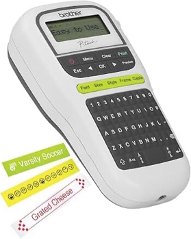 brother p-touch, pth110, easy portable monochrome label maker, lightweight, qwerty keyboard, one-touch keys, white