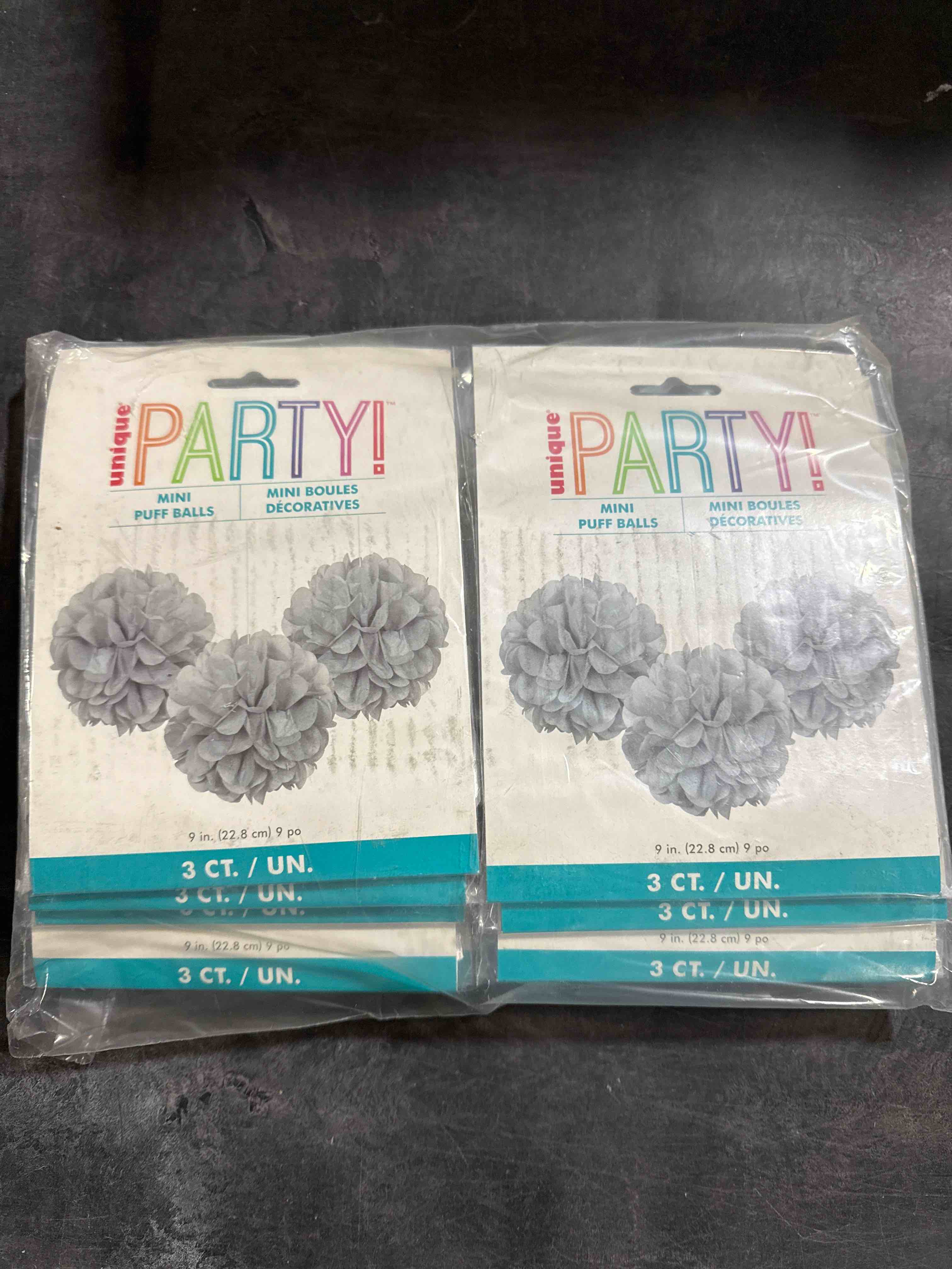 Case of 12 Tissue Paper Pom Poms  9 in  Silver  3ct