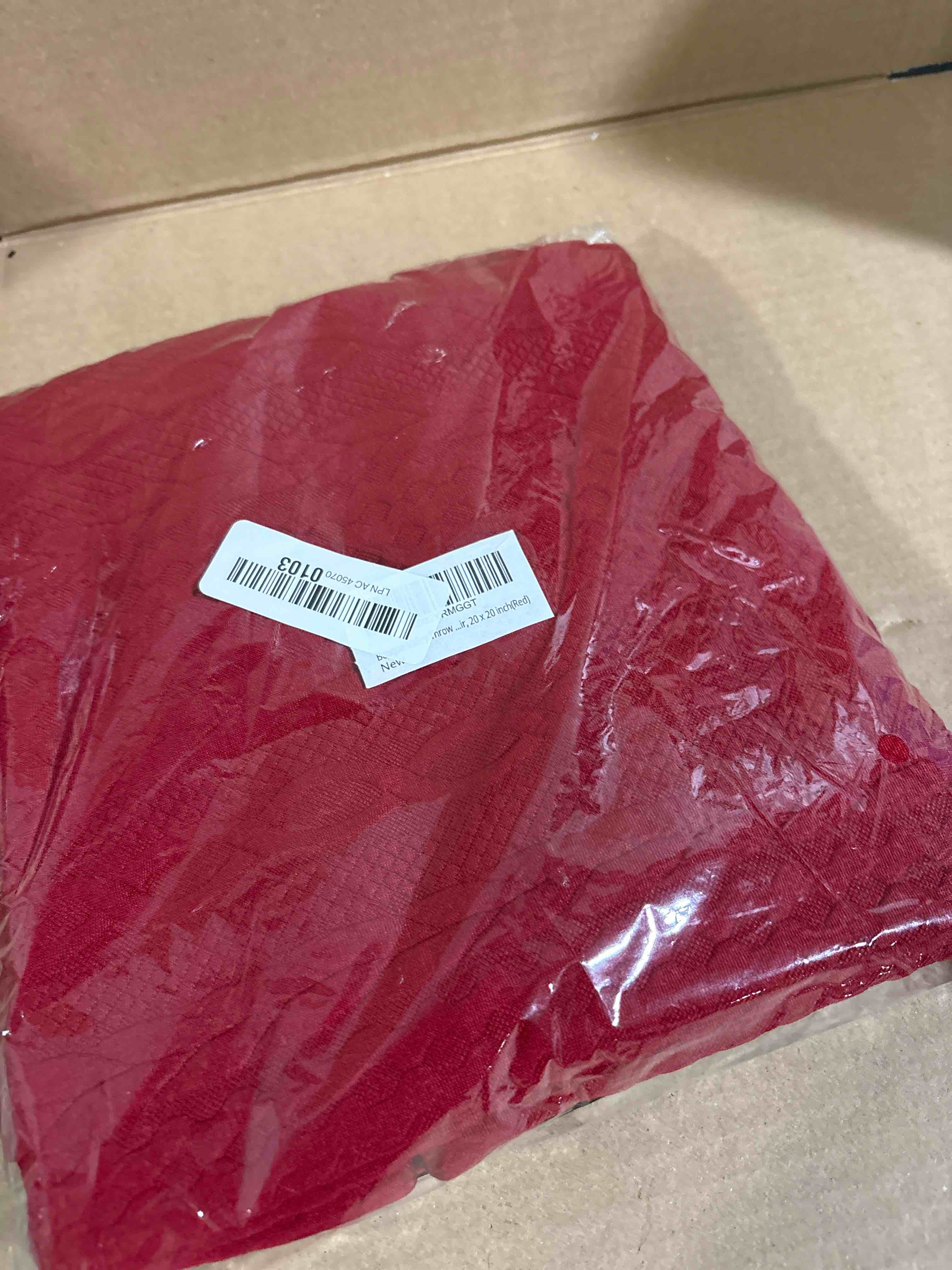 Condition photo showing New/Like New for Booque Valley Throw Pillow Covers, Pack of 2 Super Soft Elegant Modern Embossed Patterned Red Cushion Covers Decorative Stretchy Pillow Cases for Sofa Bed Car Chair, 20 x 20 inch(Red) Red-2 Pcs 20" x 20" (Pack of 2)