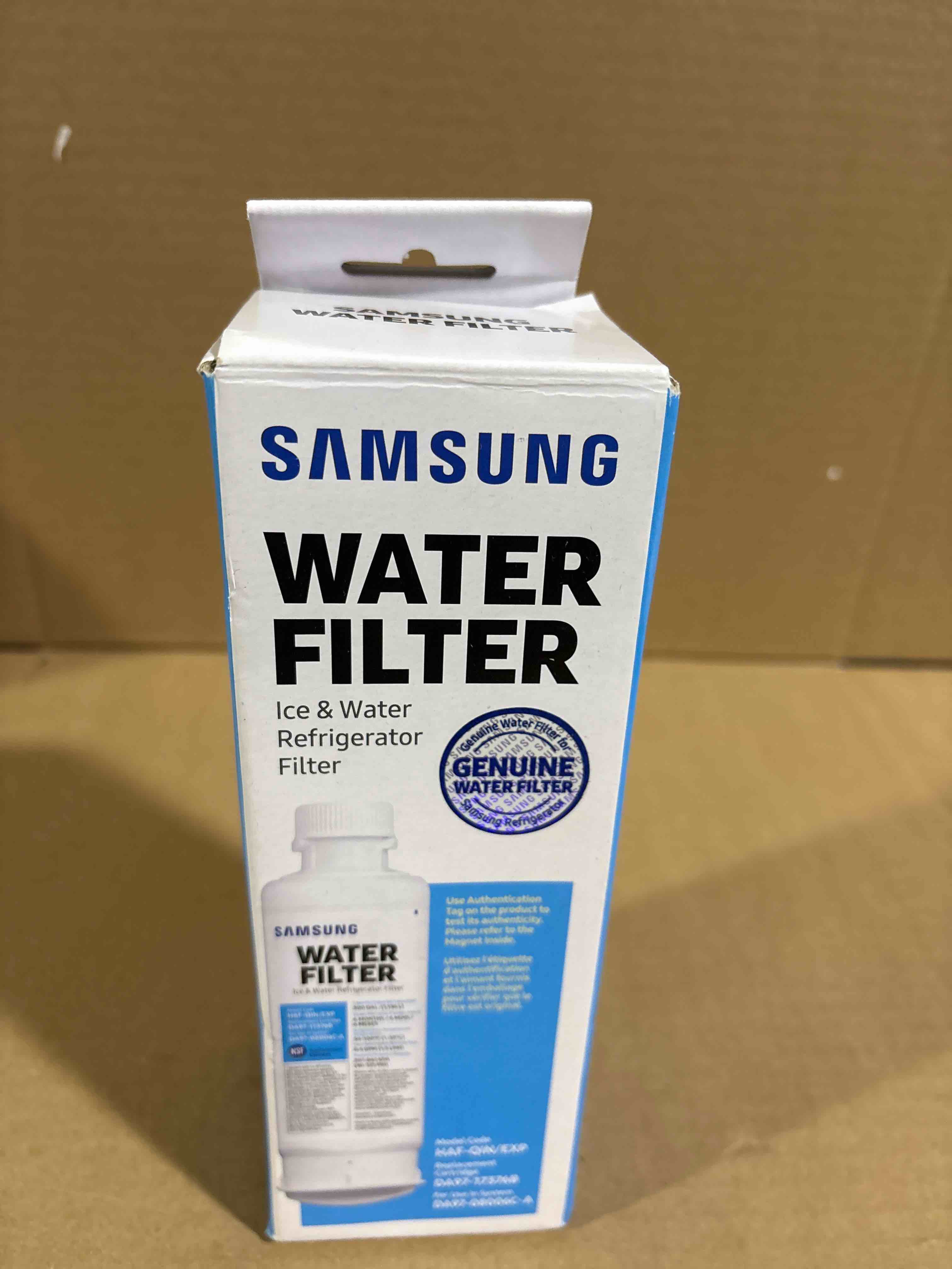 Condition photo showing New/Like New for SAMSUNG Genuine Filter for Refrigerator Water and Ice, Carbon Block Filtration, Reduces 99% of Harmful Contaminants for Clean, Clear Drinking Water, 6-Month Life, HAF-QIN/EXP, 1 Pack