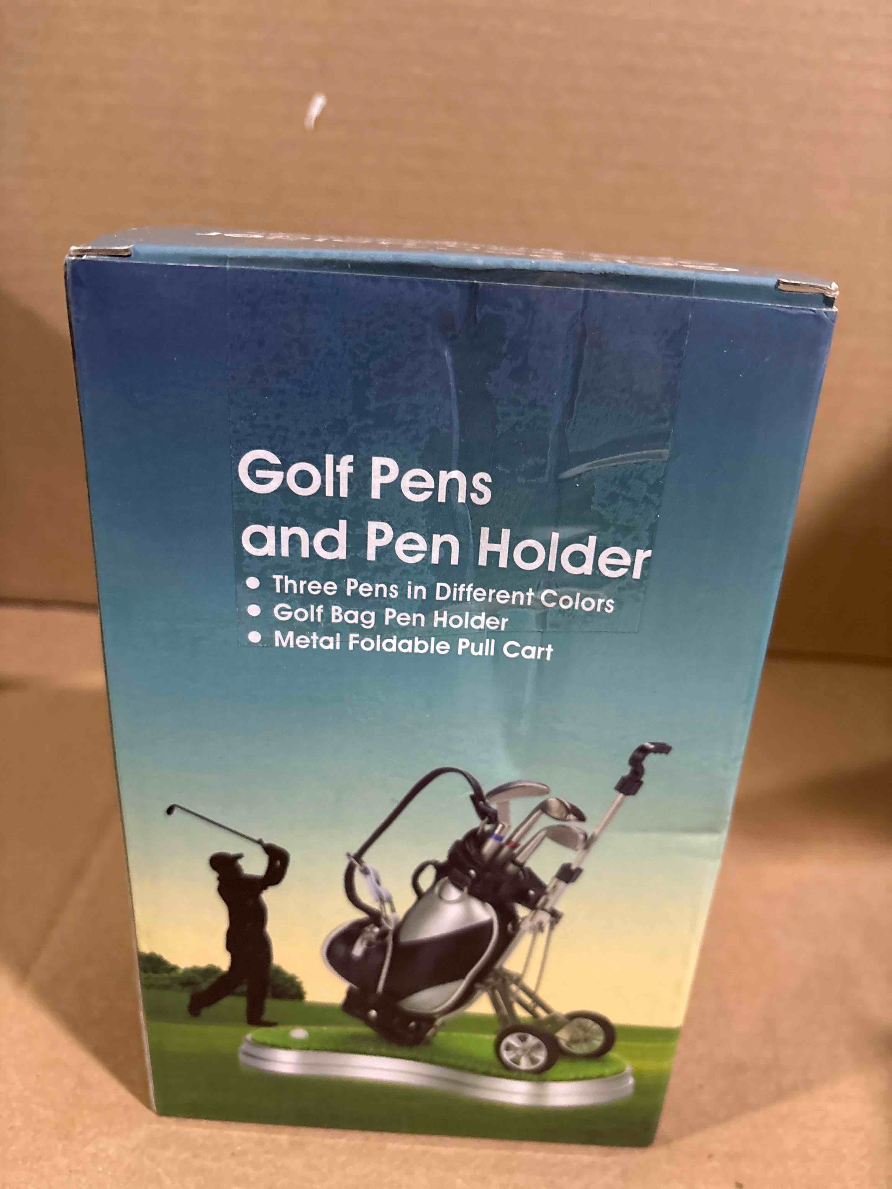 Condition photo showing New/Like New for Golf Pen Holder with 3 Club Pens and Movable Golf Cart, Mini Golf Bag Desk Decor for Office, Funny Golf Gifts for Men, Dad, Boss - Stocking Stuffers for Golfers on Birthday, Christmas, Fathers Day Golf Bag w/Cart