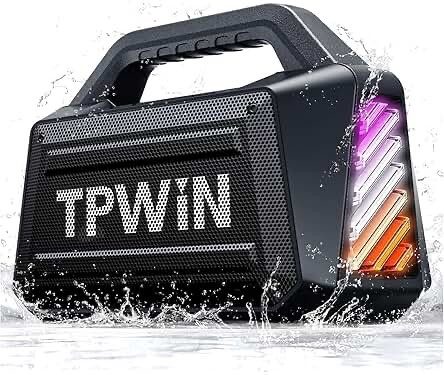 Bluetooth Speaker - 80W Loud Rugged Outdoor Speakers, IPX6 Waterproof, 20H Playtime, Deep Bass, Lightshow, TWS, BT 5.3 Wireless, Portable for Travel Hiking Camping Beach Pool - Black