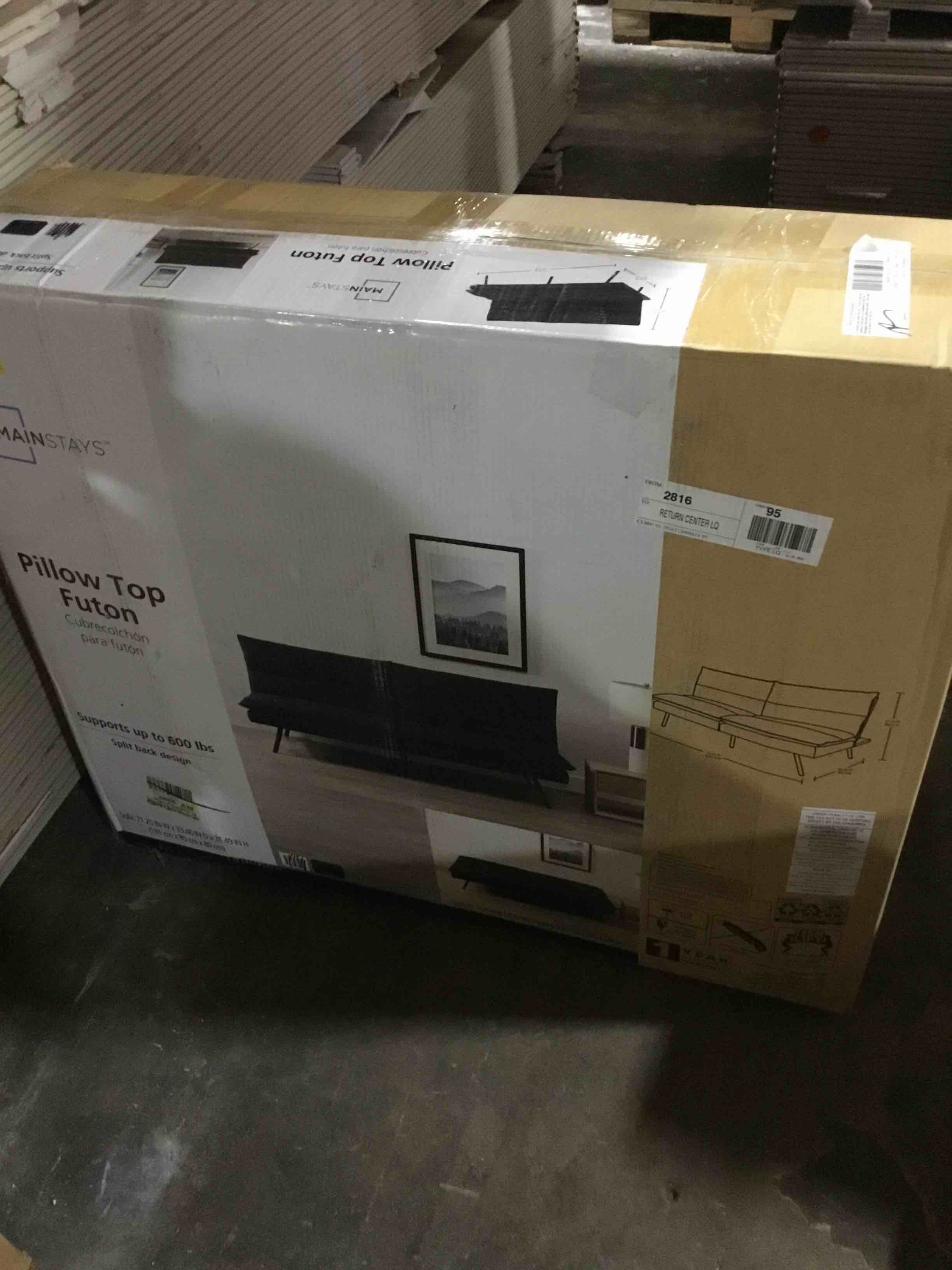 Condition photo showing New/Like New for Mainstays Pillow Top Futon, Charcoal DORM ROOM ESSENTIAL-NEW APARTMENT ESSENTIAL