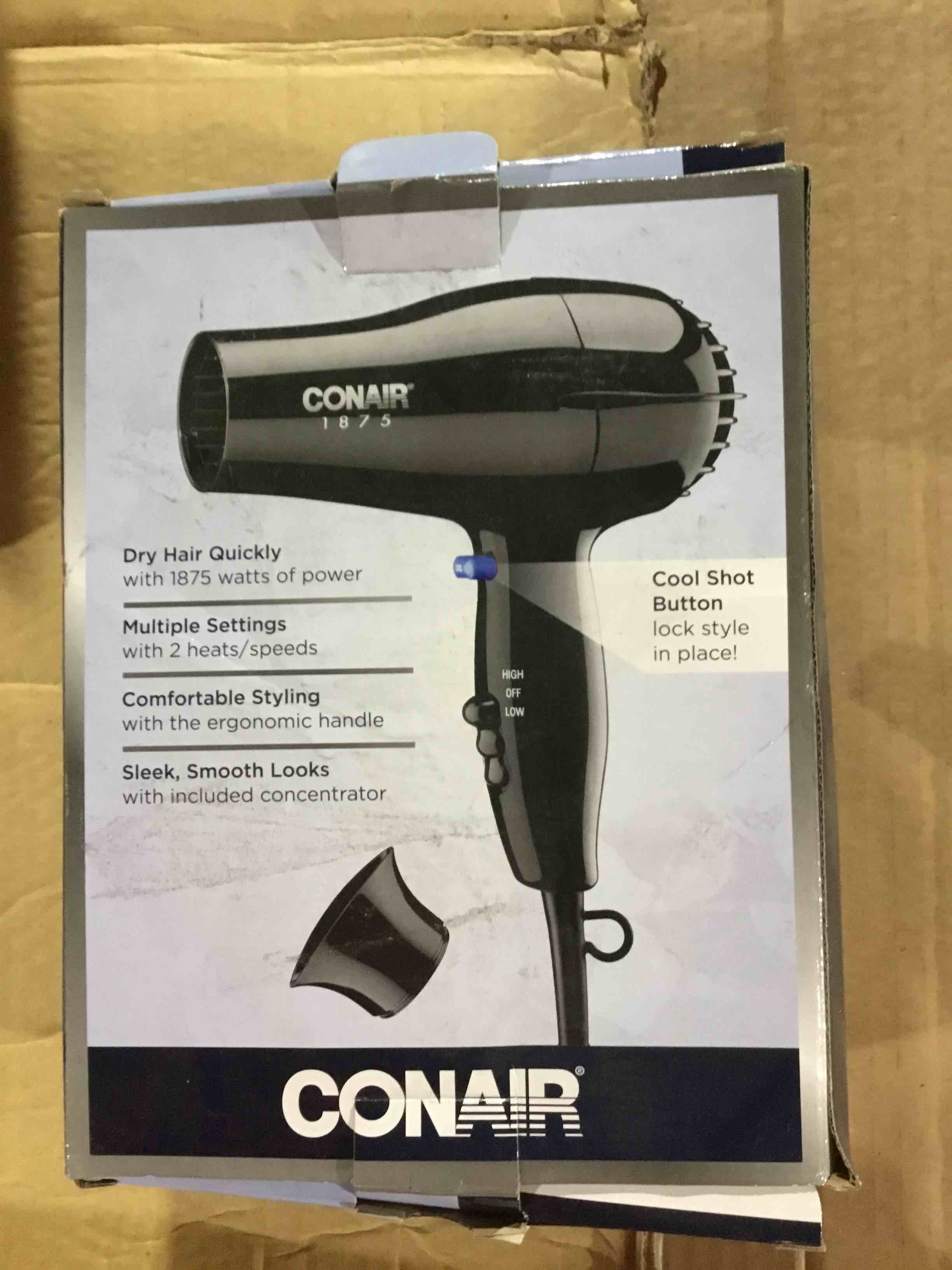 Condition photo showing Good Condition for Conair Mid Size Ceramic Hair Dryer  1875 Watts  Compact  Fast Drying and Styling  Black 247TPW