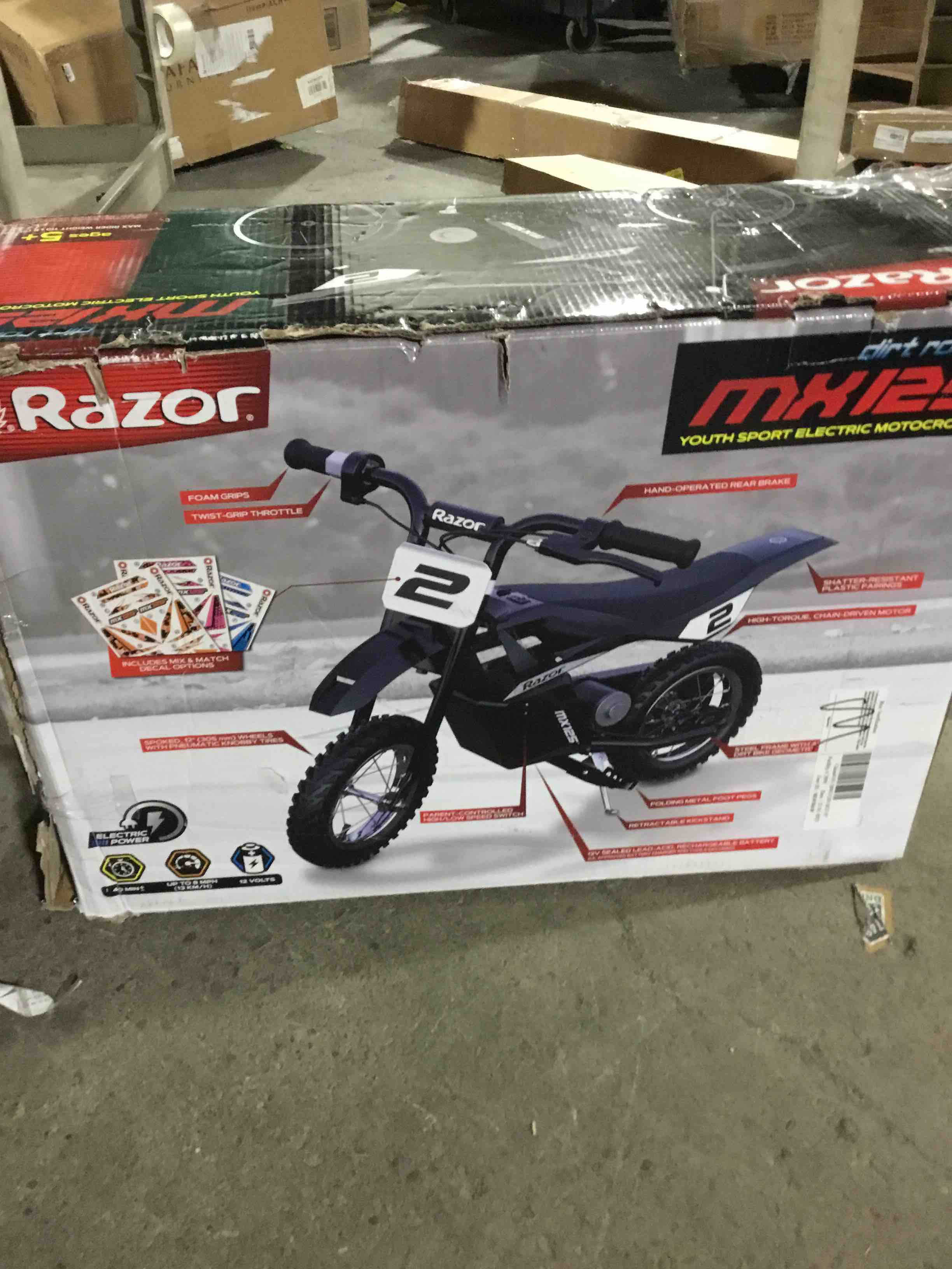 Condition photo showing New/Like New for Electric Dirt Bike Ride On Toy Razor Dirt Rocket MX125 Ages 7+ Black