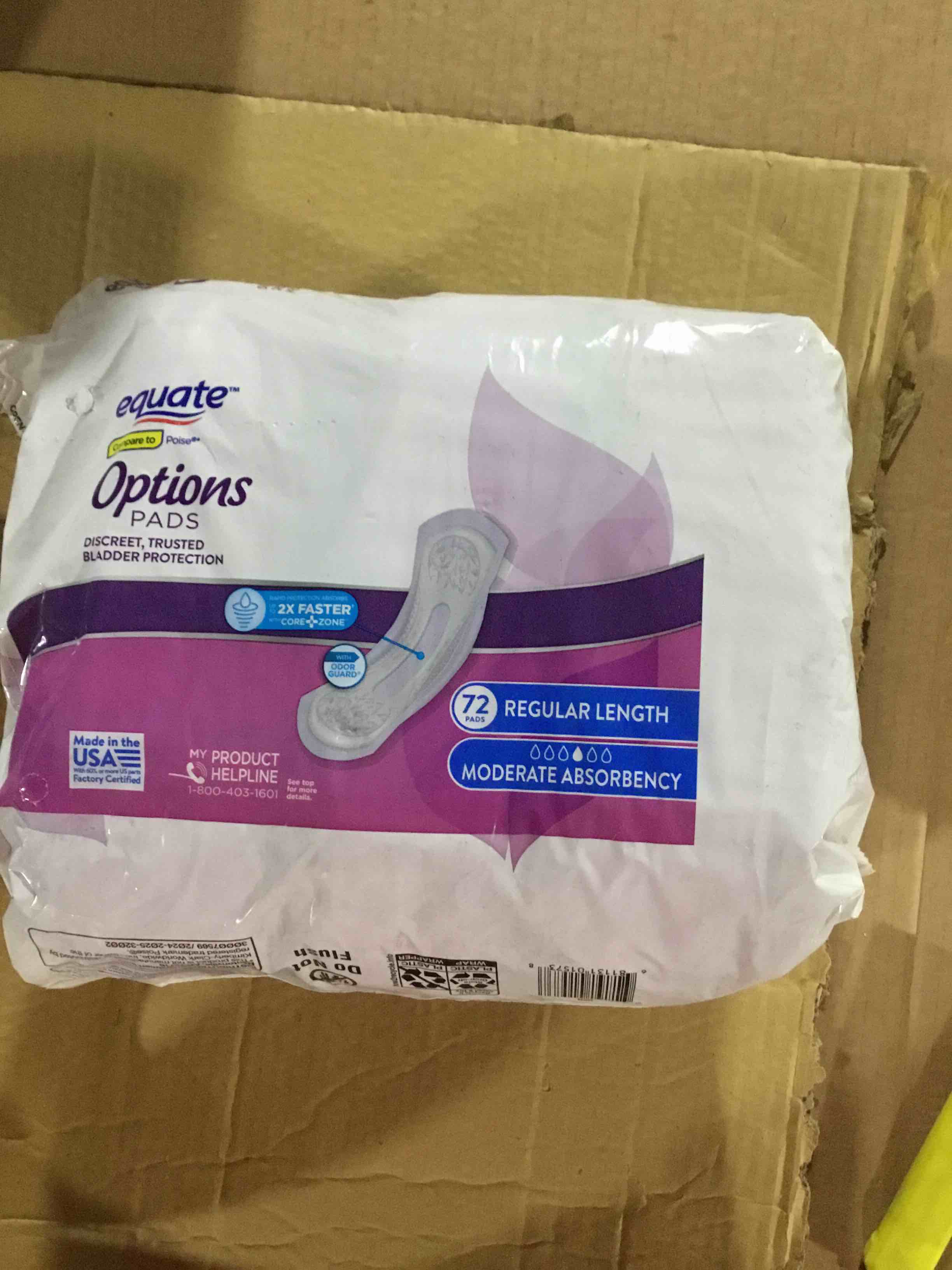 Condition photo showing Good Condition for Equate Options Women s Moderate-Regular Incontinence Pads  72 count