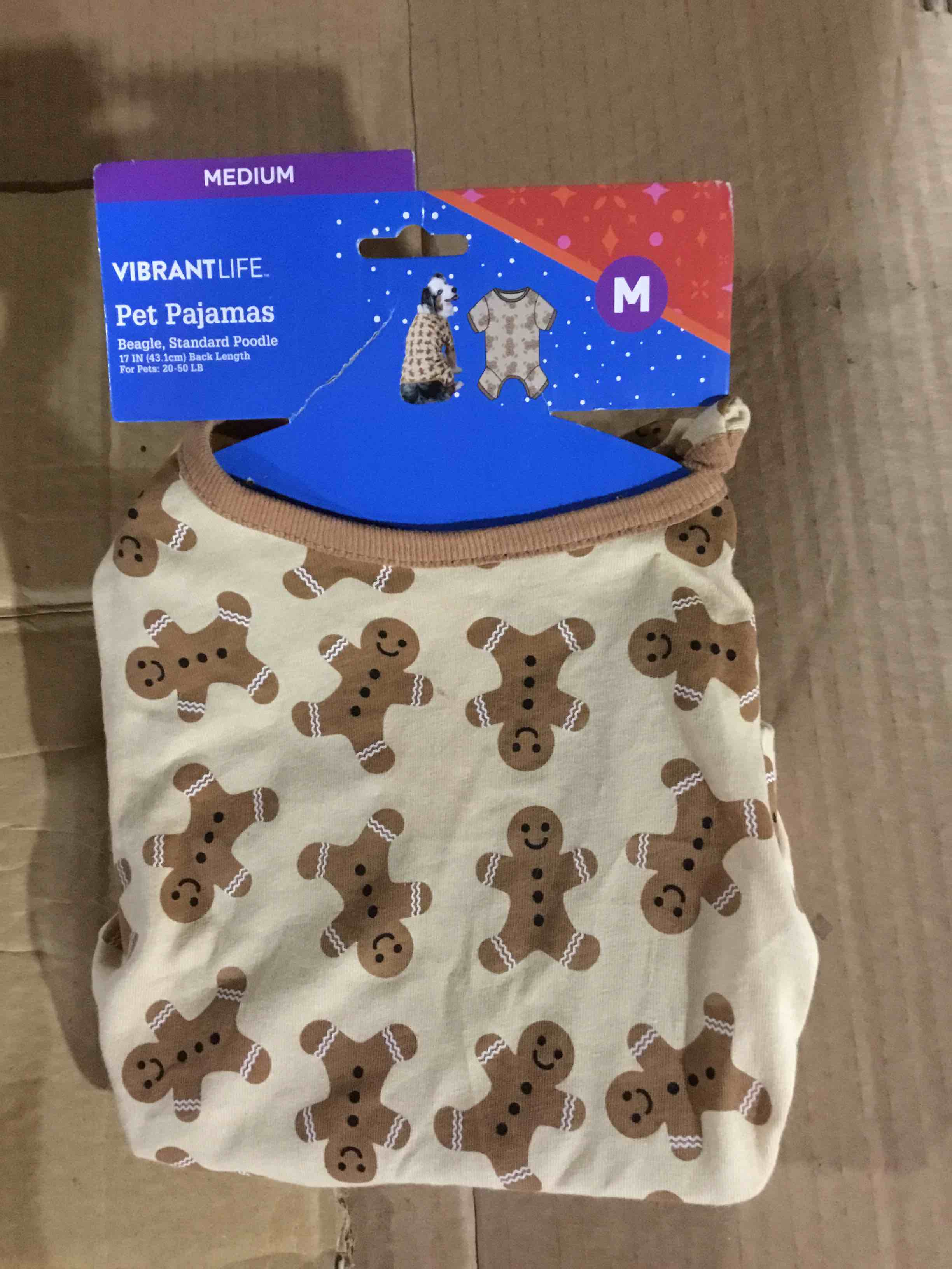 Condition photo showing Good Condition for Vibrant Life Gingerbread Man Dog Pajamas, Large - Beige