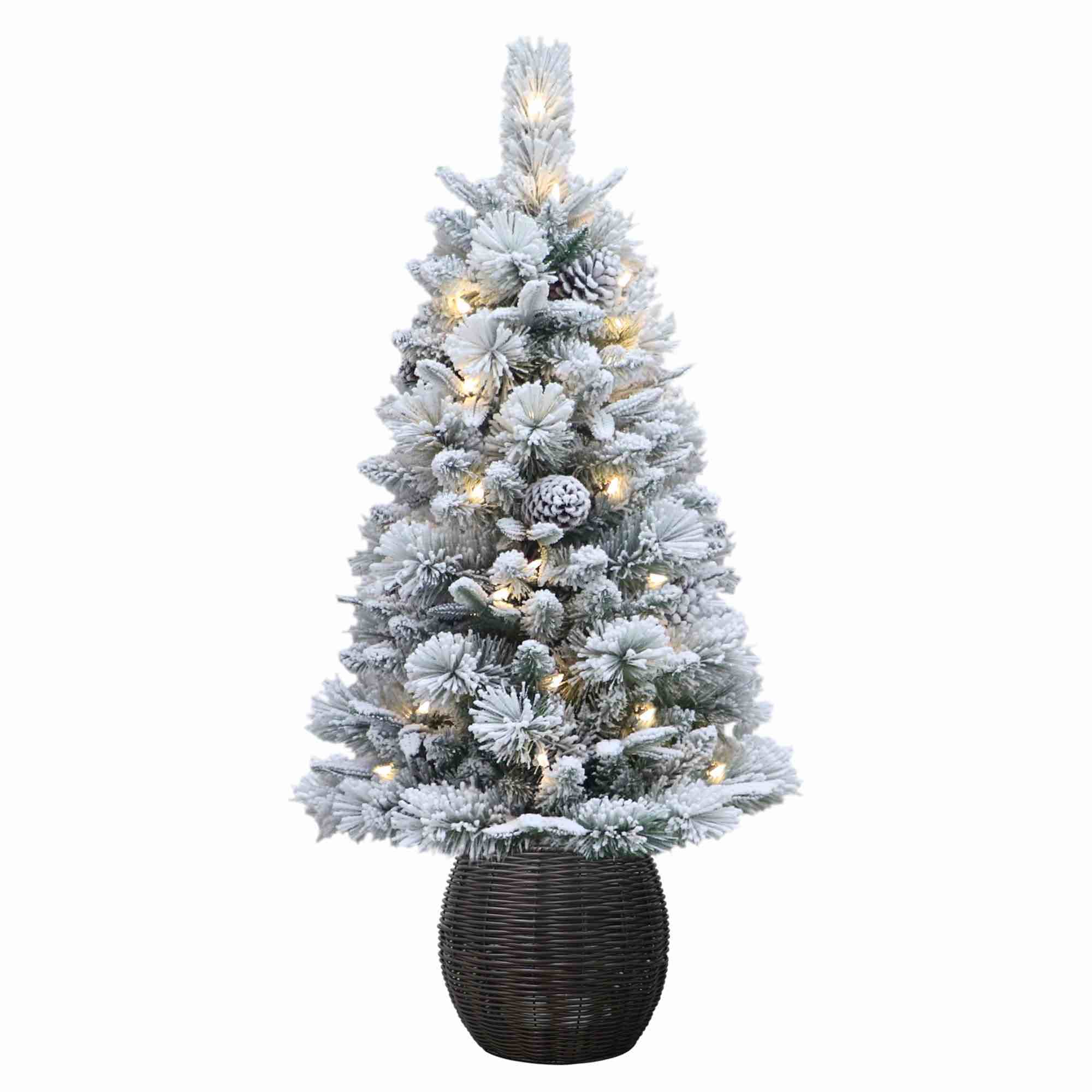 3.5' Pre-Lit Dakota Green Flocked Artificial Potted Christmas Tree with 35 Warm White LED Lights, by Holiday Time