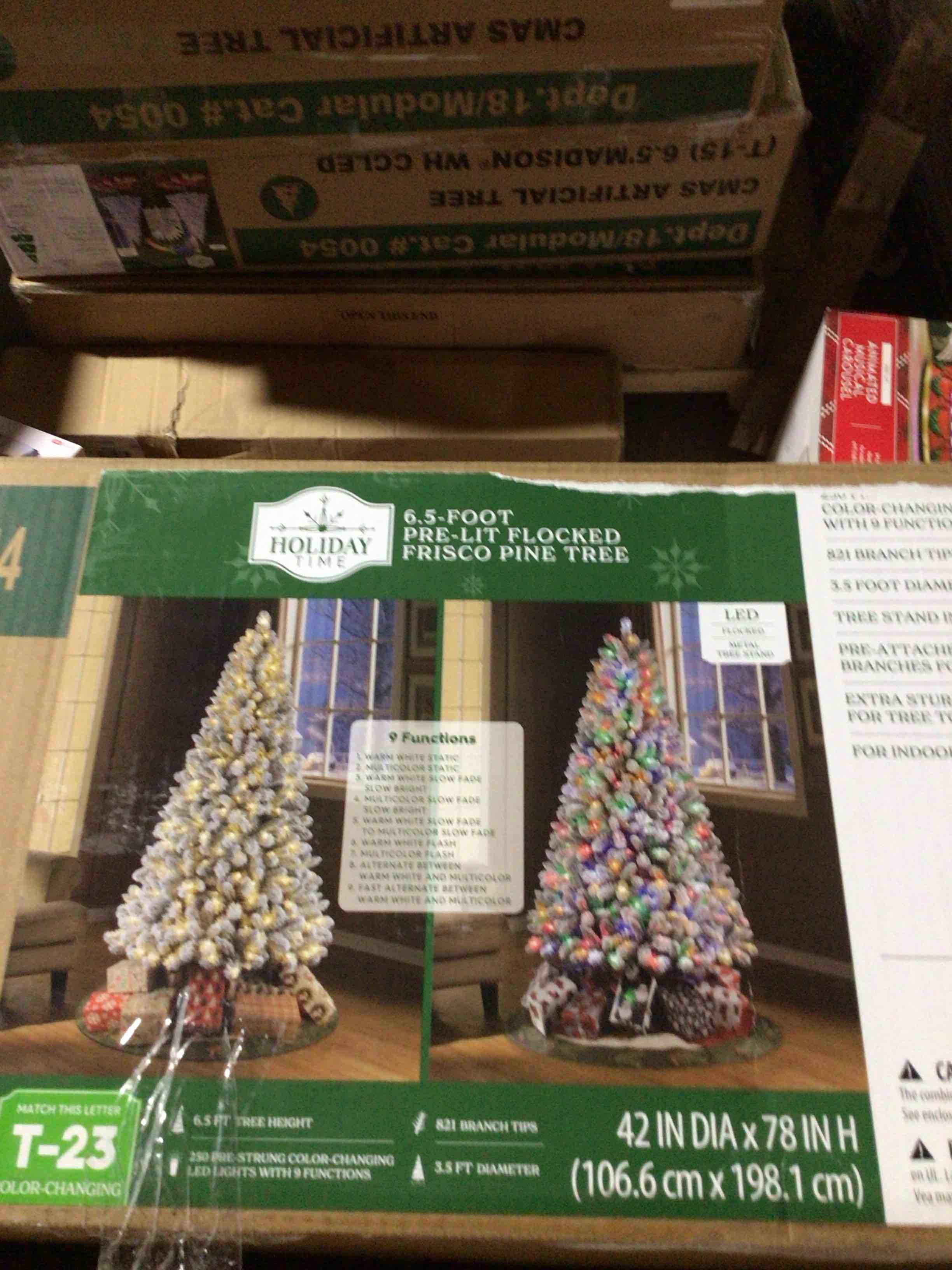 6.5' pre-lit green flocked frisco pine artificial christmas tree with 250 color-changing led lights, by holiday time