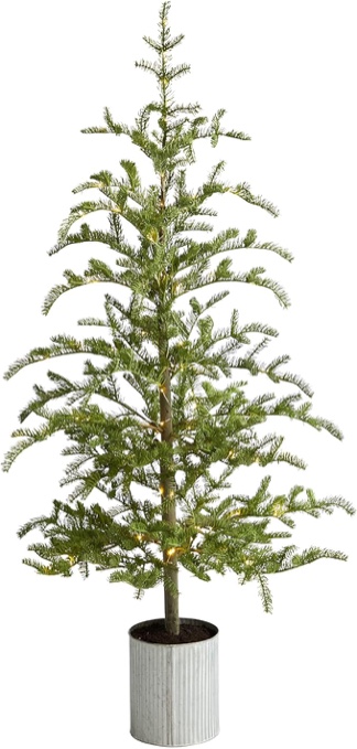 Nearly Natural 5.5ft. Pre-Lit Pine Artificial Christmas Tree in Decorative Planter with 150 Lights