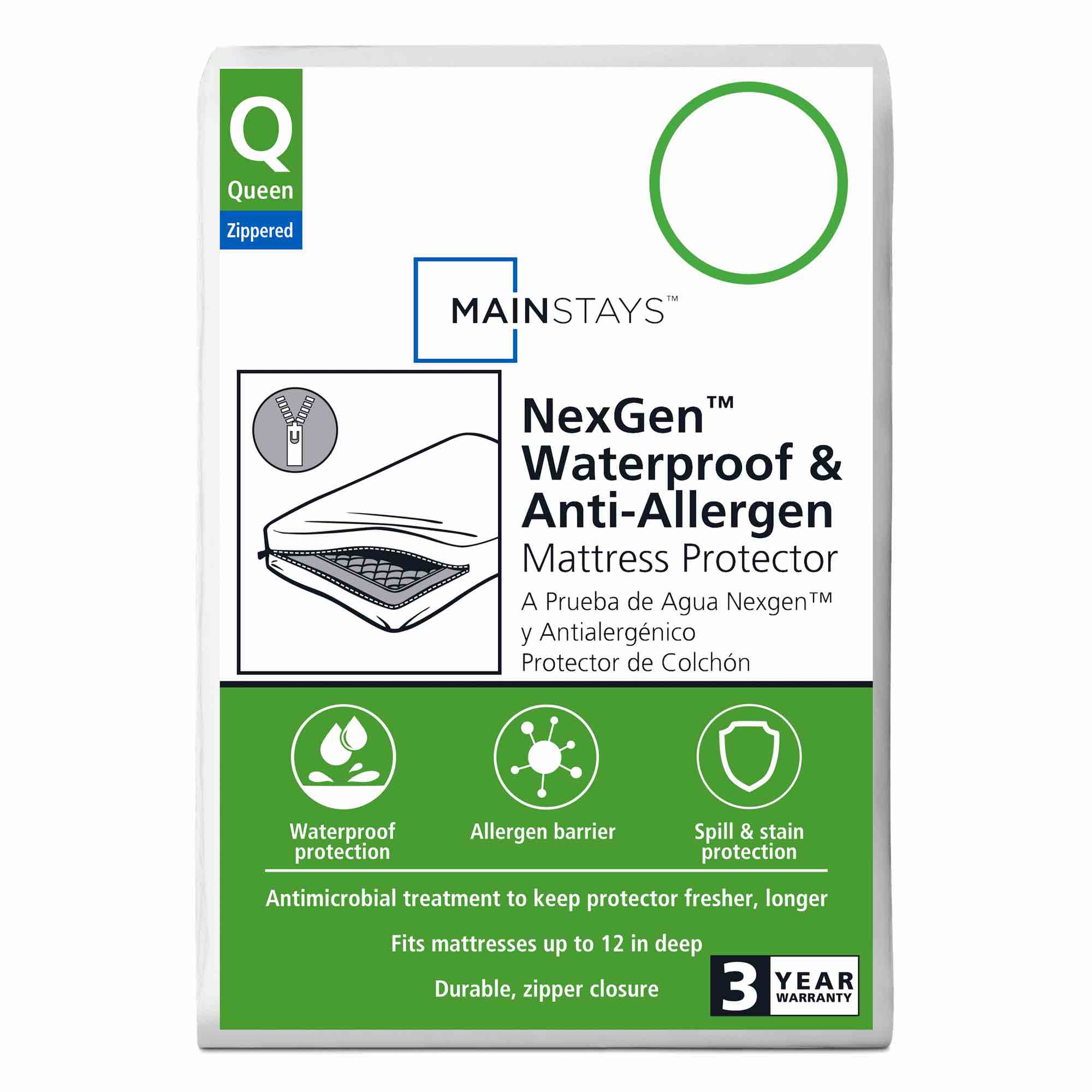 Mainstays NexGen Waterproof Anti-Allergen Zippered Mattress Protector  Queen